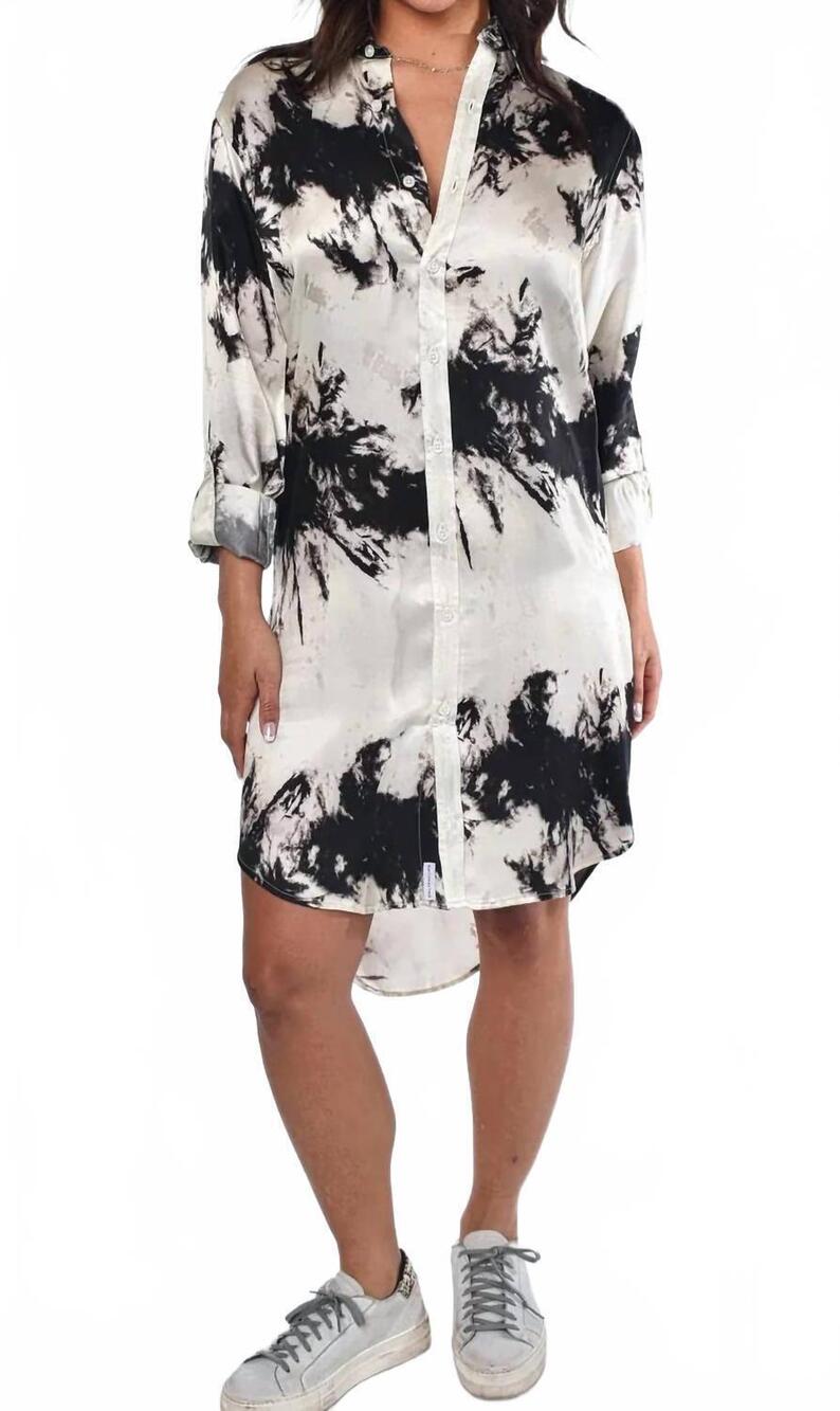 NEW EMILY PHILLIPS tie dye tencel girlfriend mini dress in black and white